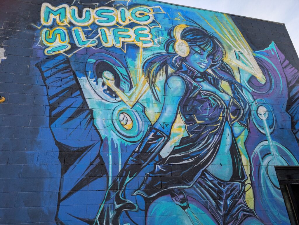 The Music Is Life mural at Audio Bar in the Las Vegas Arts District